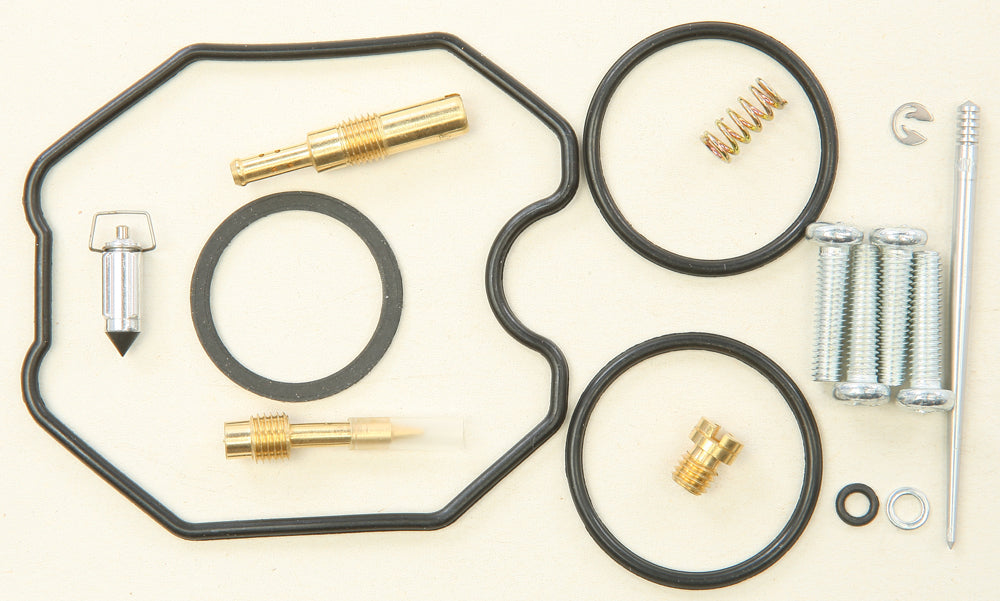 All Balls Carburetor Repair Kit 226-1043 for intake and fuel system, showing various gaskets and small parts.