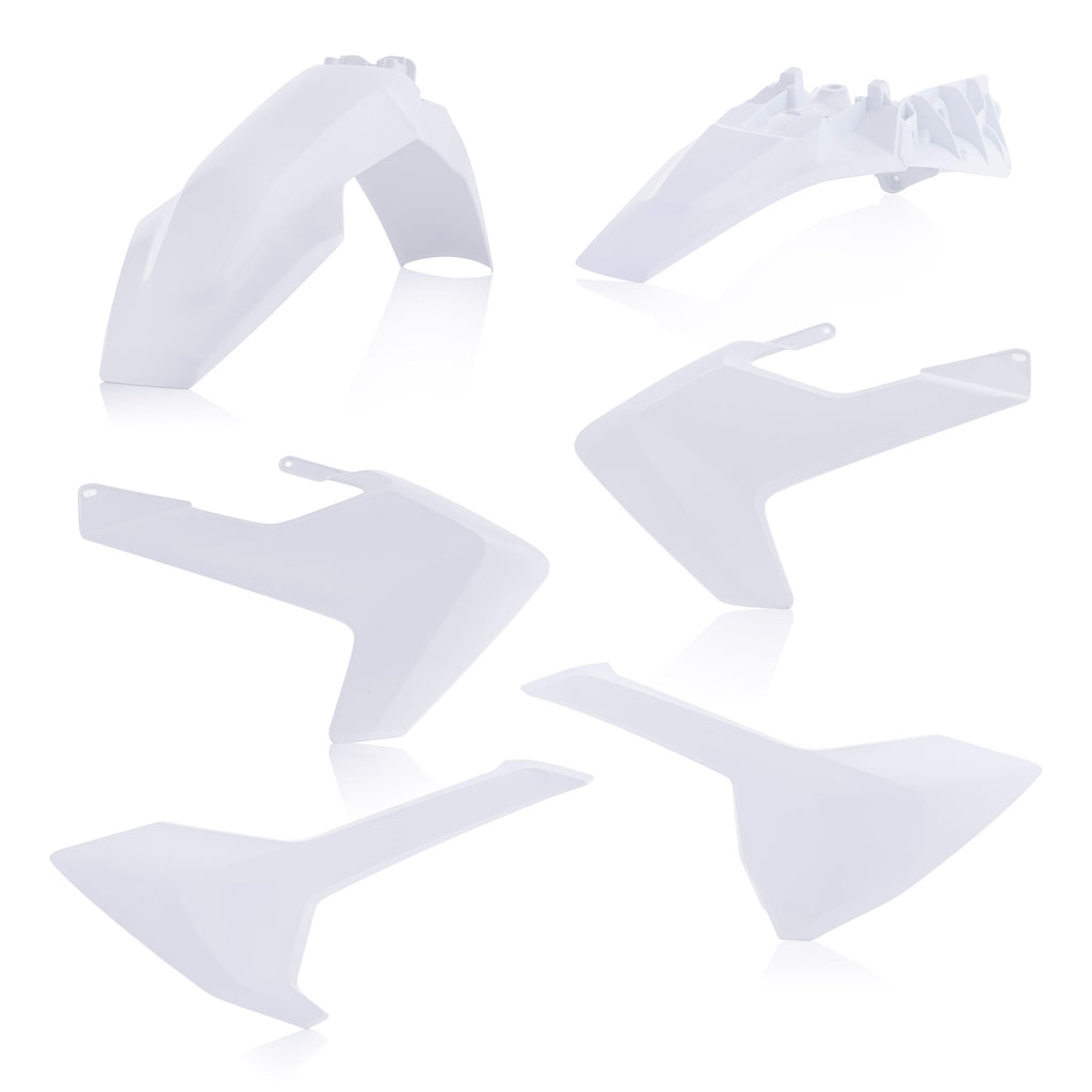 Acerbis plastic kit with various black and gray motorcycle fairing parts, designed for durable and lightweight protection.