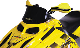 Powermadd Cobra W/S Low Black 9.5-inch S-D Rev Hood Mounted Flyscreen on motorcycle windshield