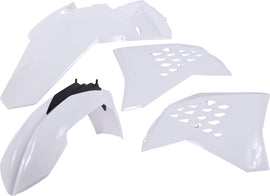 Acerbis white plastic kit with various panels and pieces arranged for motorcycle or ATV customization.