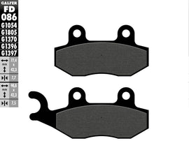 Semi-metallic GALFER brake pads FD086G1054 for motorcycles, shown in a close-up image of the brake pad.