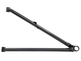 SP1 suspension lower A-arm left side for SP1 vehicle, shown in black metal with mounting points and bushings visible.
