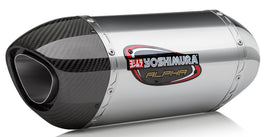 Yoshimura Signature Alpha slip-on exhaust system for motorcycles, featuring stainless steel and carbon fiber components.