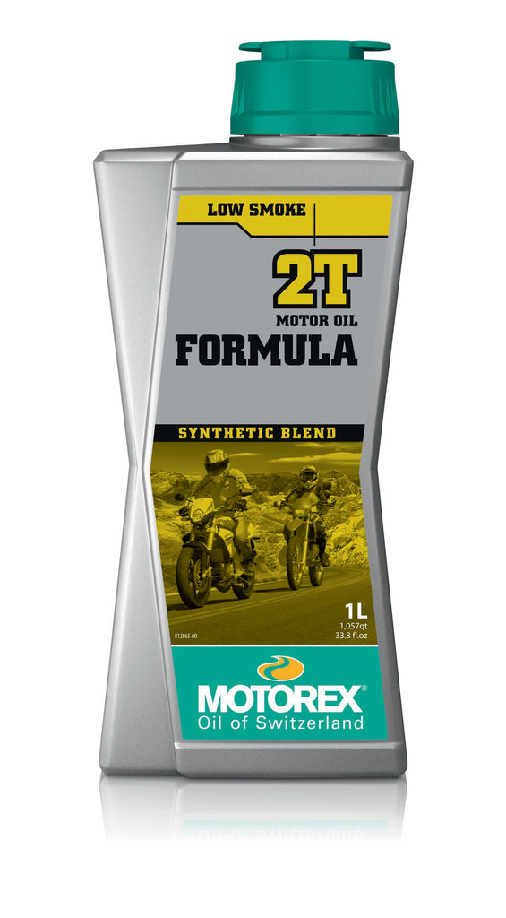 Motorex Formula Synth Blend Oil 2T 1L bottle, synthetic motorcycle engine oil from Motorex, shown in the image.