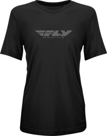 Fly Racing women's Fly Origin Corp Tee in black and grey, casual T-shirt with logo graphic, comfortable and stylish for everyday wear.