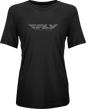 Fly Racing women's Fly Origin Corp Tee in black and grey, casual T-shirt with logo graphic, comfortable and stylish for everyday wear.