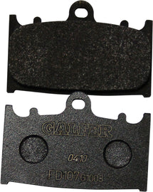 GALFER sintered brake pads FD457G1371 for motorcycles, showing close-up of the durable brake pad design and branding.