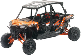 Orange Polaris Rzr 4 Turbo Xp replica UTV accessory by New Ray Toys, detailed 1:18 scale model for collectors.