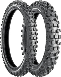 Bridgestone M23 front tire with 2.50-19 size, 40m bias tire for motorcycle, featuring tread pattern and sidewall details.