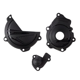 Polisport Plastics black engine protection kit for KTM and Husqvarna motorcycles, featuring durable plastic guards.