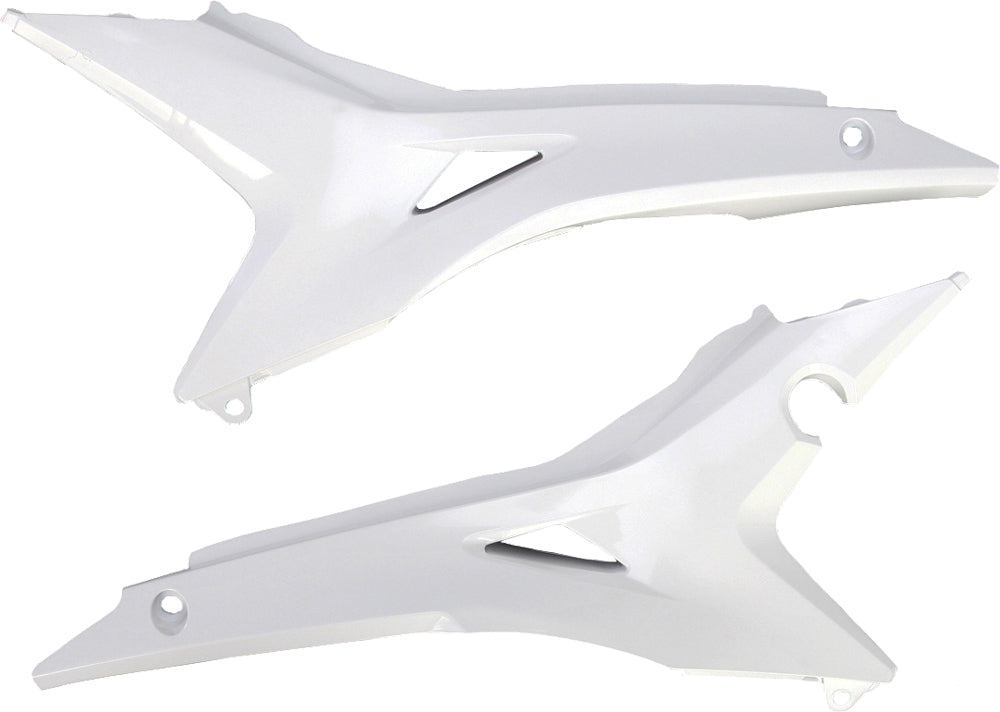 White Acerbis airbox cover for motorcycle, featuring the Acerbis logo and vent openings for optimal airflow and protection.