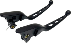 Black HardDrive 3-hole clutch lever set for 21-25 clutch cables, designed for motorcycle control and easy handling.