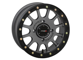 Can-Am Maverick System 3 SB5 BL Wheel 15x7 matte gunmetal grey with 5+2 offset and 4/137 bolt pattern on a vehicle.