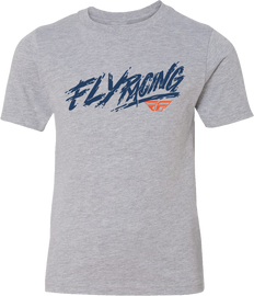 Gray Fly Racing Youth Fly Khaos Tee featuring the brand logo, casual crew neck design, and comfortable fit for young riders.