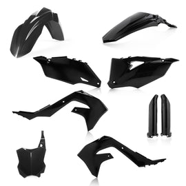Acerbis full plastic kit in black with various panels and parts, designed for motorcycle or dirt bike customization.