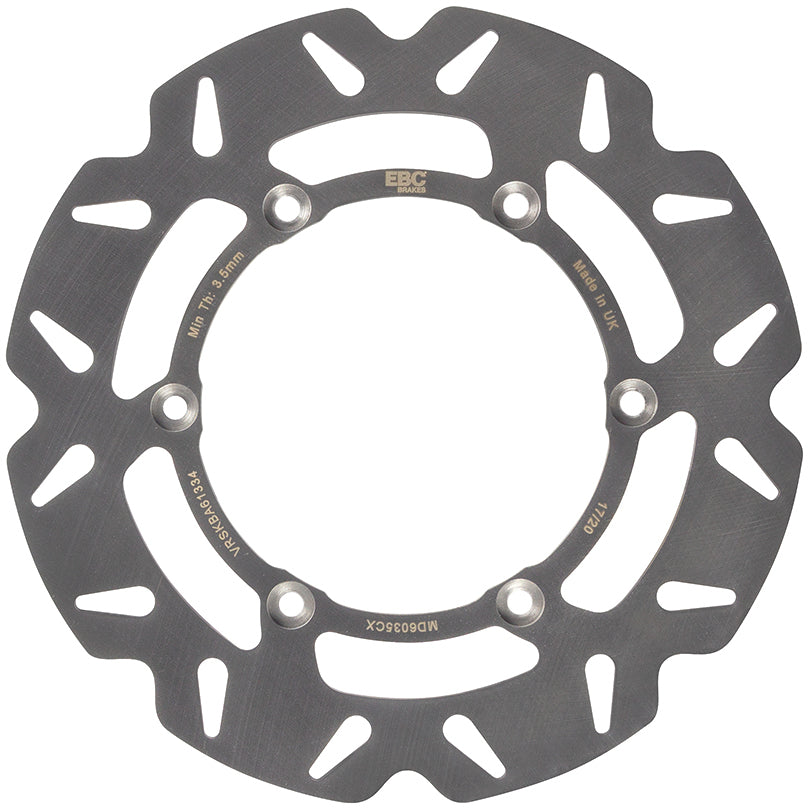 EBC Motorcycle Brakes CX Extreme rear brake rotor with vented design and metallic finish, designed for high-performance braking.