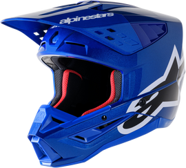 Blue glossy Alpine Star S-M5 Corp helmet with aerodynamic design and ventilation, shown from the front angle.