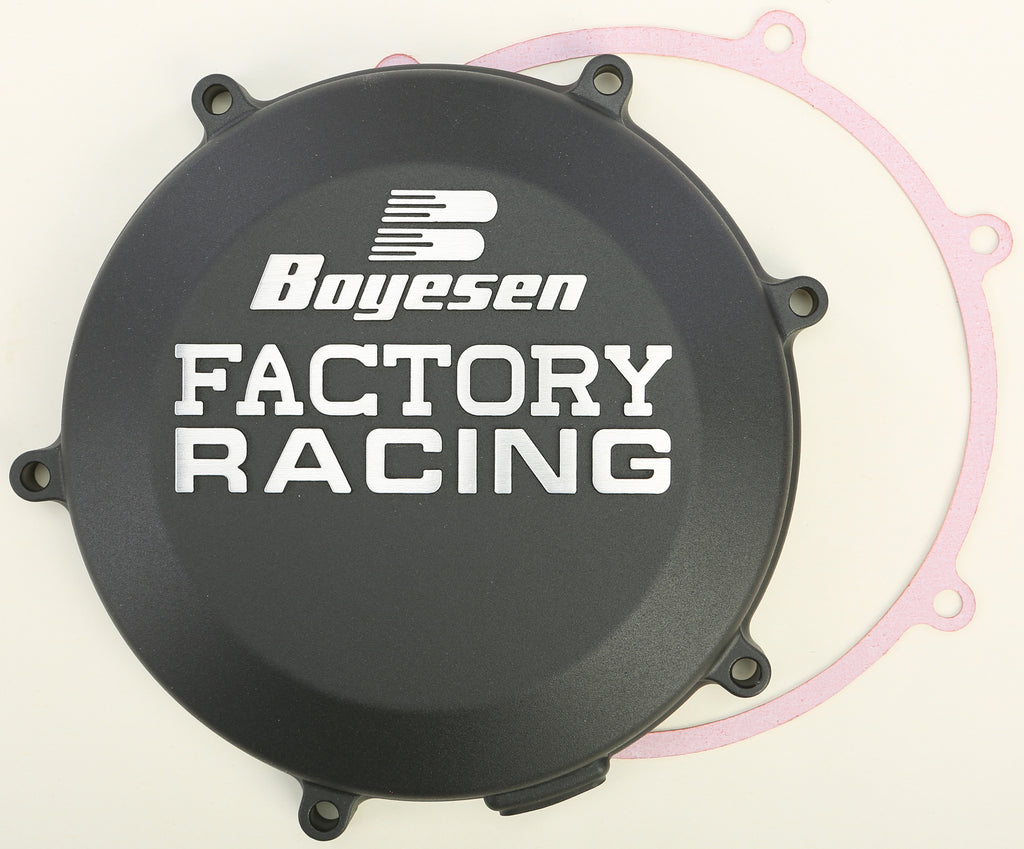 Boyesen motorcycle clutch cover in black, designed for street bikes, featuring a sleek, durable design for optimal performance.