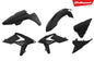 Polisport Plastics black plastic body kit with multiple panels and mounting points, designed for motorcycle customization.