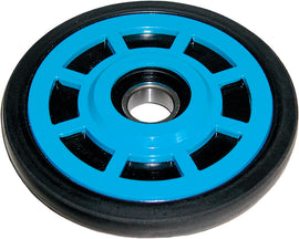 Ppd blue idler wheel, 6.37 inches by 25 mm, for industrial machinery, with a durable wheel design.