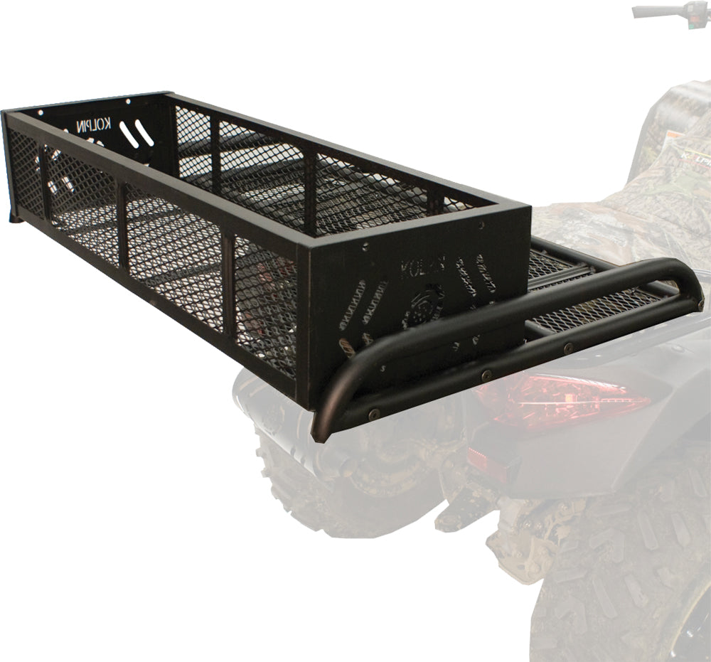 Kolpin Rear Drop Rack 23-2004 mounted on a vehicle, showing sturdy metal construction and functional design for cargo storage.