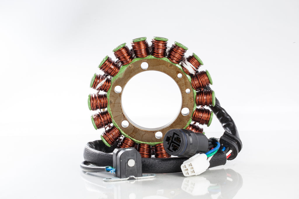 Ricks Motorsport Electric Stator 27-21917 for motorcycle electrical systems, featuring coil windings and mounting points.