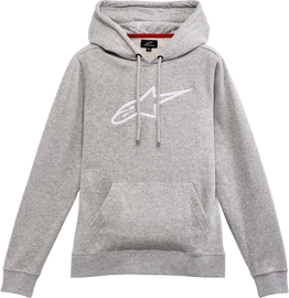 Alpine Star women's Ageless V2 hoodie in grey Heather, front view showing soft fabric and casual fit.