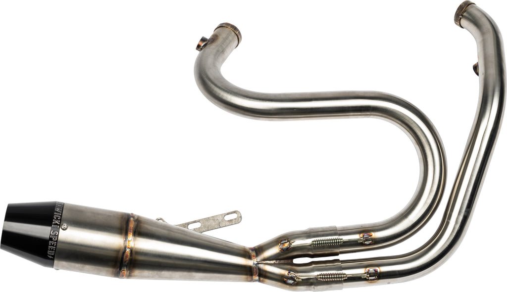 Sawicki Speed Shop 2-in-1 Dyna Shorty brushed stainless steel exhaust system for motorcycles, featuring sleek design and polished finish.