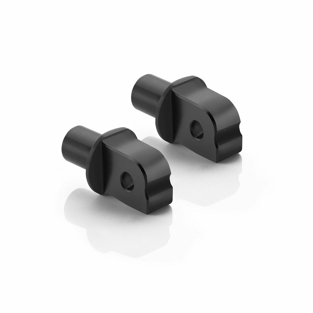 RIZOMA black passenger footpeg mount kit for motorcycle, showing sturdy metal brackets and mounting hardware.