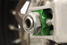 Load image into Gallery viewer, WORKS Axle Blocks Elite Kawasaki and Suzuki green drive blocks for motorcycle wheel alignment, shown in the image.