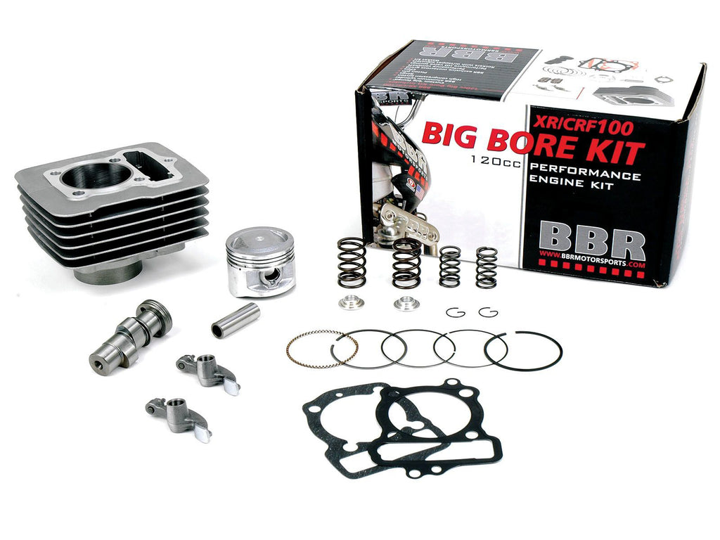 BBR 120cc Big Bore Kit engine components including cylinder and piston for 80-9920 model, displayed on a clean surface.