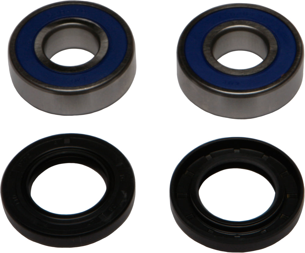 All Balls front wheel bearing and seal kit with bearings and seals displayed, suitable for motorcycle wheel maintenance.