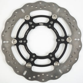 EBC Motorcycle Brakes Contour Street Rotor 155-3109XC showing the black metal disc with drilled holes for improved braking.