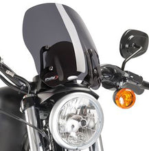 Load image into Gallery viewer, PUIG dark smoke windscreen for Naked New Gen motorcycle, XL size, showcasing the tinted windshield with mounting edges.