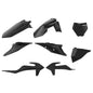 Polisport Plastics black plastic body kit for motorcycle, featuring sleek design and durable construction.