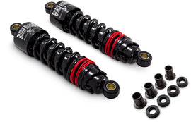 Black Burly Brand Slammer Plus Shocks, 11.5-inch suspension for XL bikes, durable motorcycle shock absorbers.
