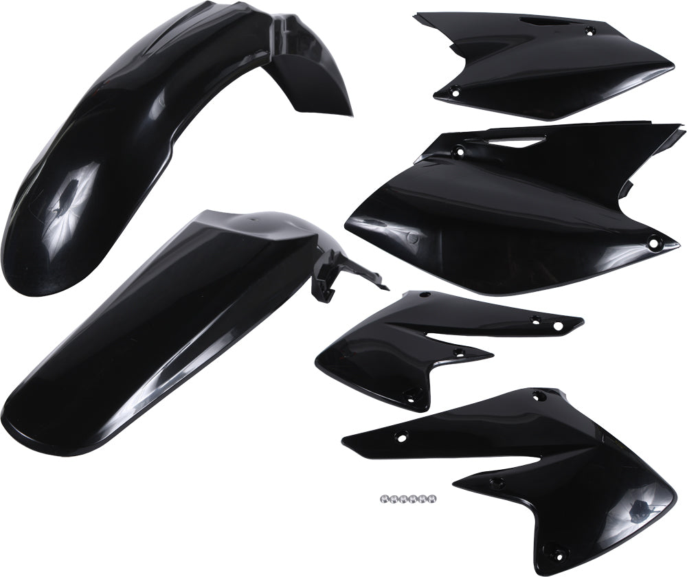 Acerbis black plastic kit with various motorcycle body panels and parts for repair or customization.