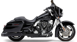 Cobra 4.5-inch black slip-on exhaust with groove tip for Flh and Flt models, showing the sleek exhaust pipe design.