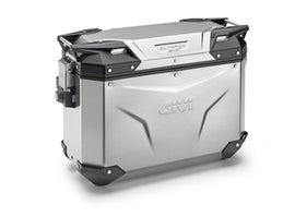GIVI Outback Evo 37L right side motorcycle pannier case in silver, durable outdoor gear with secure locking features.