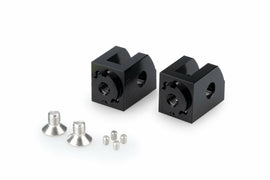 Black PUIG footpeg adaptor for rider foot controls on Yamaha motorcycles, adjustable for custom rider positioning.