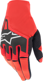 Alpine Star Techstar gloves in Mars Red and Black, large size, showing the textured fabric and secure wrist closure.