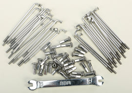BBR front and rear HD spoke set with durable metal spokes for bicycle wheels, arranged in a close-up view.