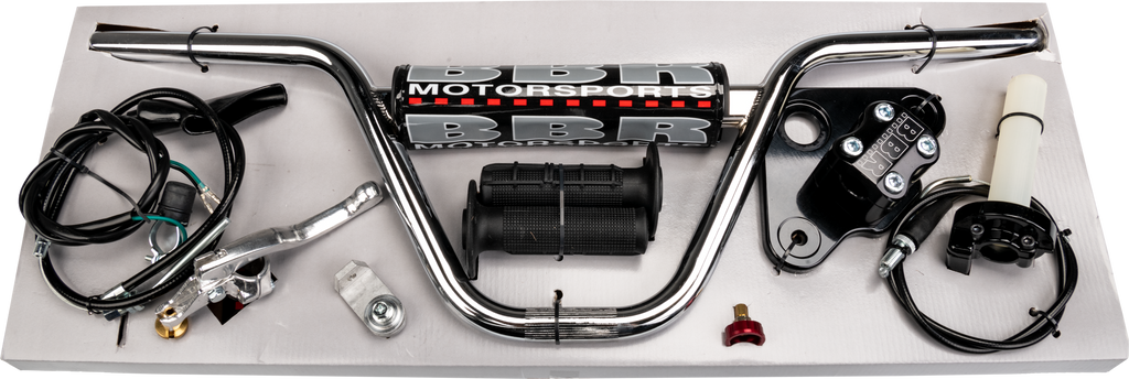 Black bbr H-Bar and Triple Clamp Kit for motorcycles, featuring sturdy construction and precise fitting for optimal performance.