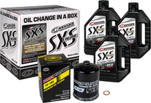 Load image into Gallery viewer, Maxima Sxs Oil Quick Change Kit 10w50 with black oil filter for easy motorcycle oil changes, includes high-quality filter and oil.