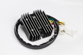 Ricks Motorsport Electric regulator and rectifier for motorcycle electrical systems, shown in black with mounting tabs.