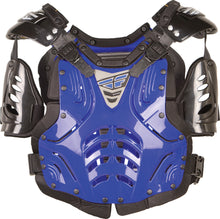 Load image into Gallery viewer, Fly Racing Convertible II Roost Guard in blue for juniors, featuring adjustable fit and protective design for motocross riding.