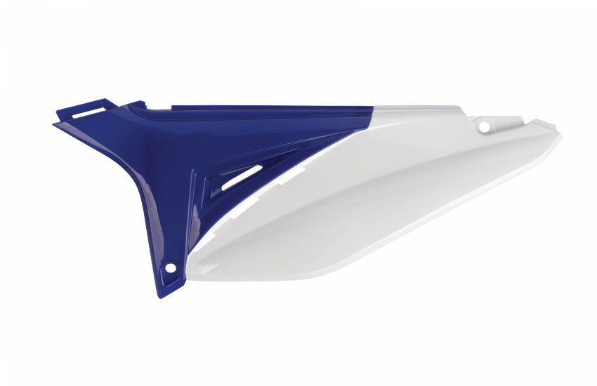 Polisport Plastics Sherco fork guards in white, designed for motorcycle protection, shown on a bike with visible branding and mounting points.