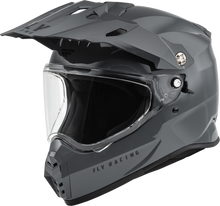 Load image into Gallery viewer, Grey Fly Racing Trekker Solid Helmet with adjustable straps and ventilation for motorcycle riding, size medium.