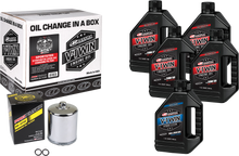 Load image into Gallery viewer, Maxima V-Twin Syn Oil Change Kit XL with chrome filter, tools for motorcycle oil maintenance, includes oil filter and tools.