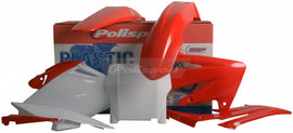 Red Polisport Plastics body kit for bikes, featuring durable plastic panels with detailed design and branding.